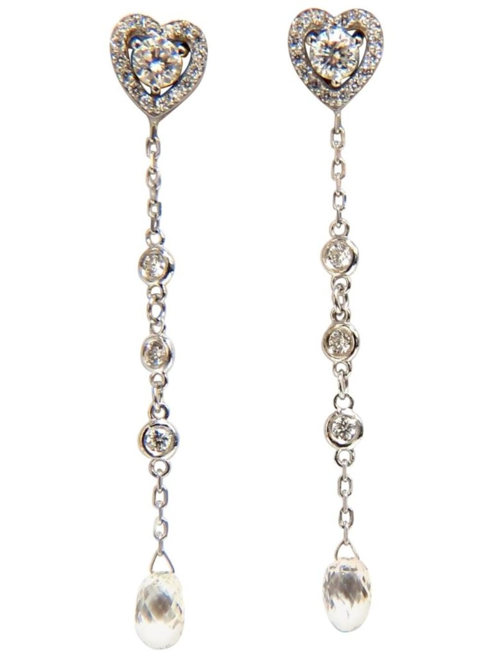 2.40ct Natural Briolette Diamonds Dangle Station Yard Earrings 14kt*